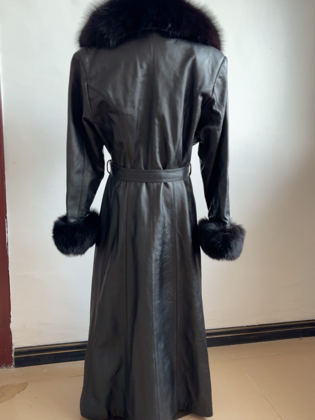 Vintage genuine leather long coat