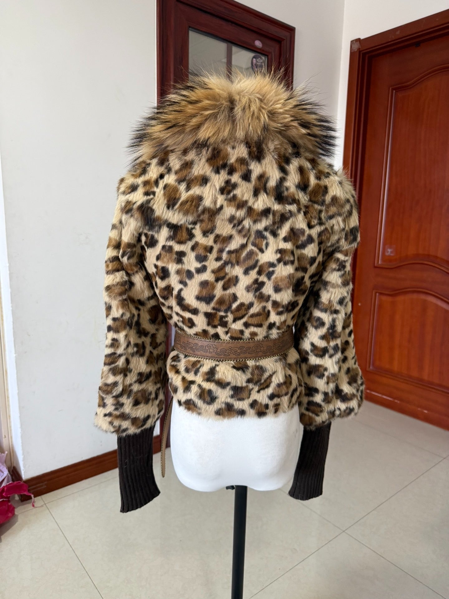 Vintage leopard-print rabbit fur coat