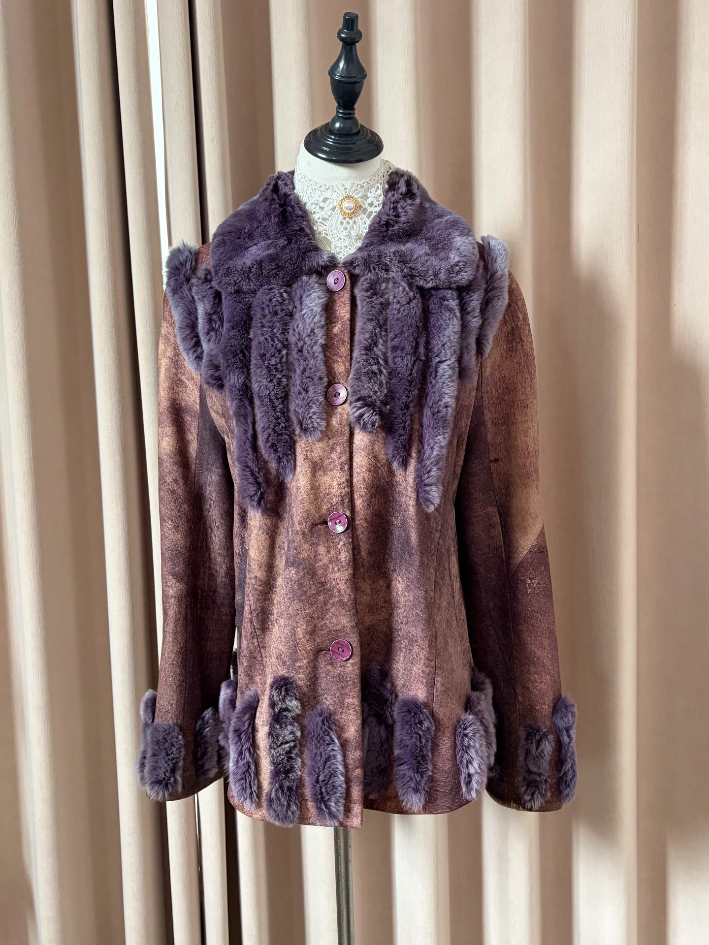 Vintage purple genuine fur coat