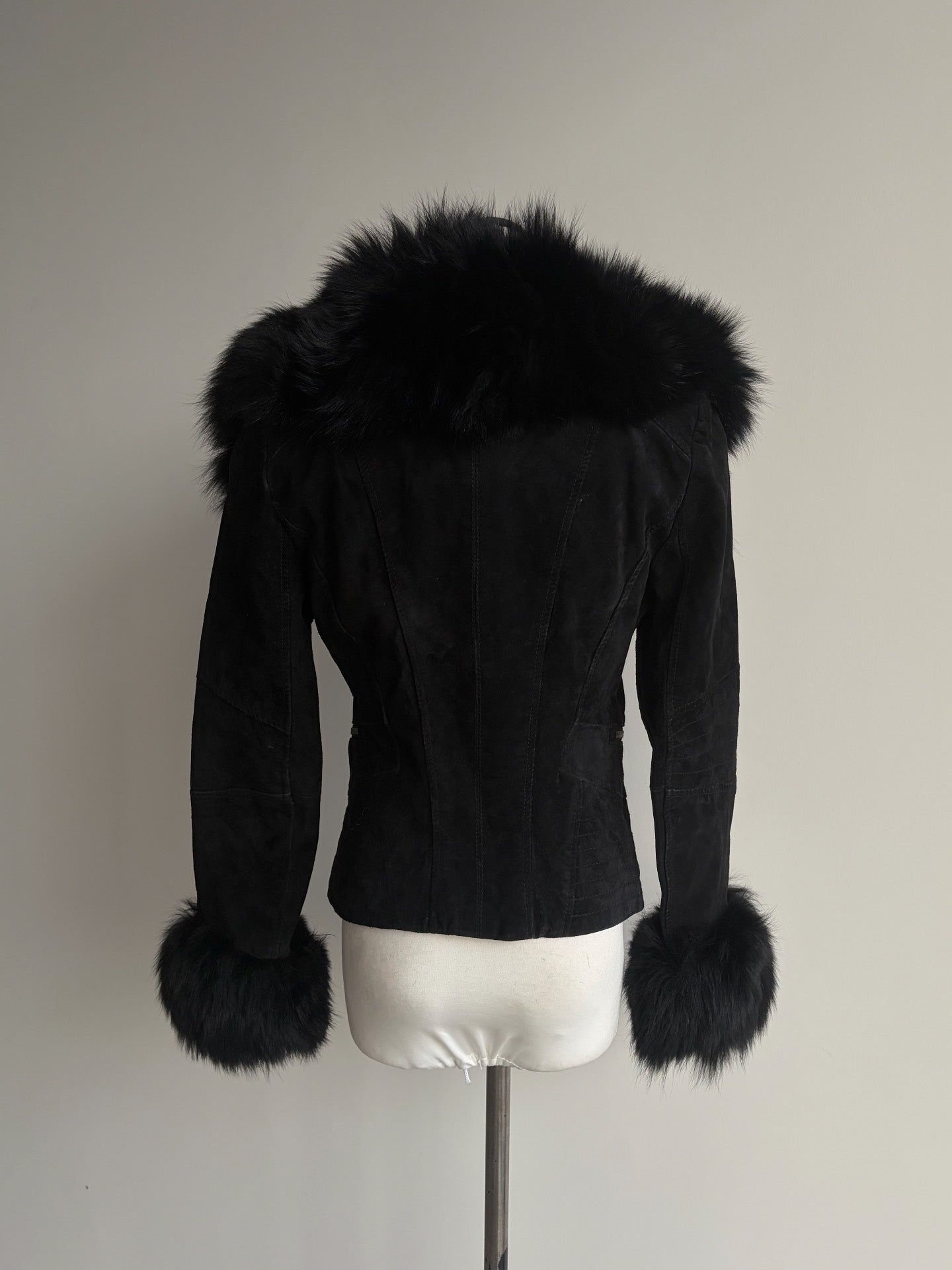 Vintage black Genuine fur and leather coat