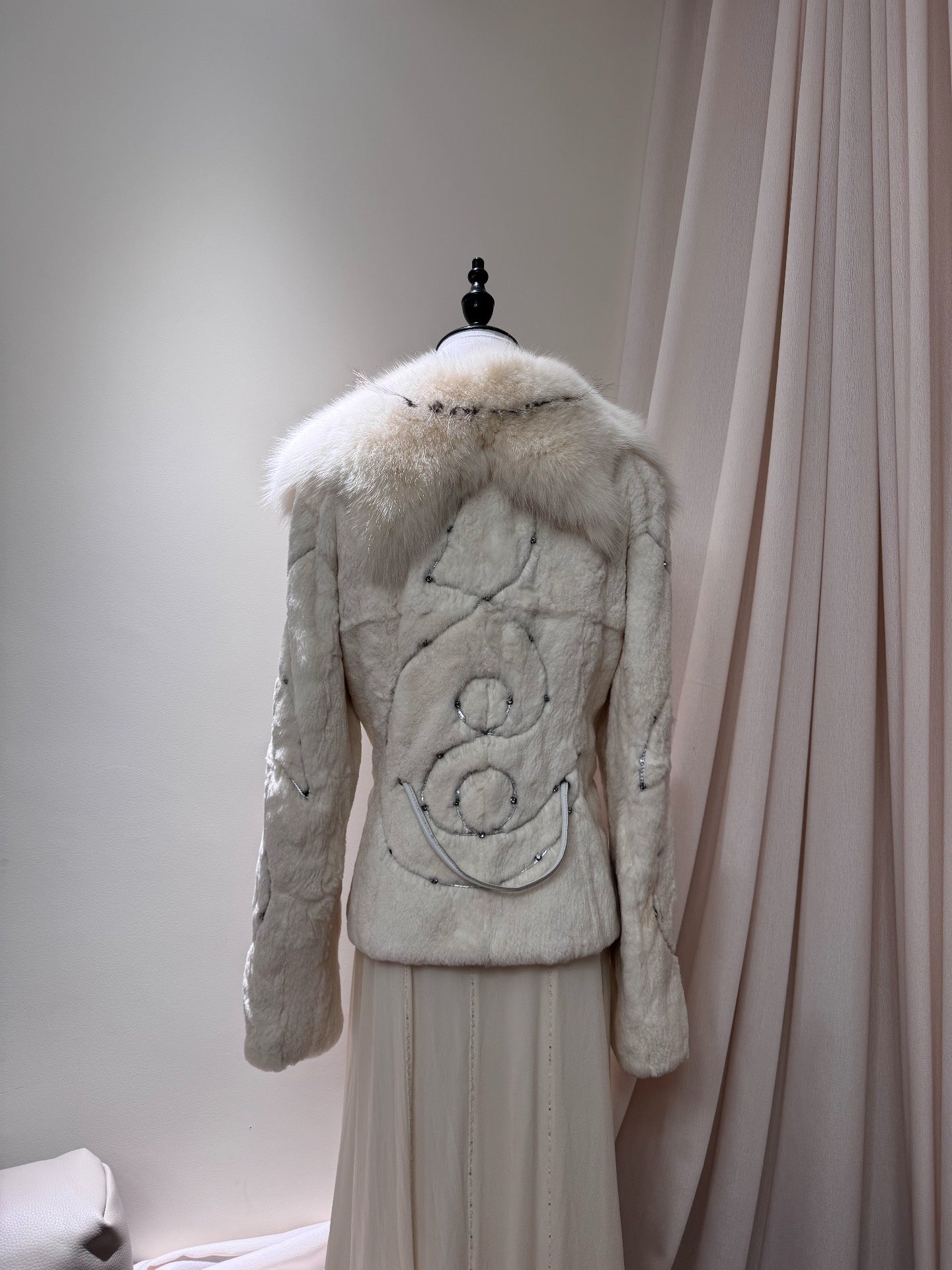 Vintage off-white genuine fur coat