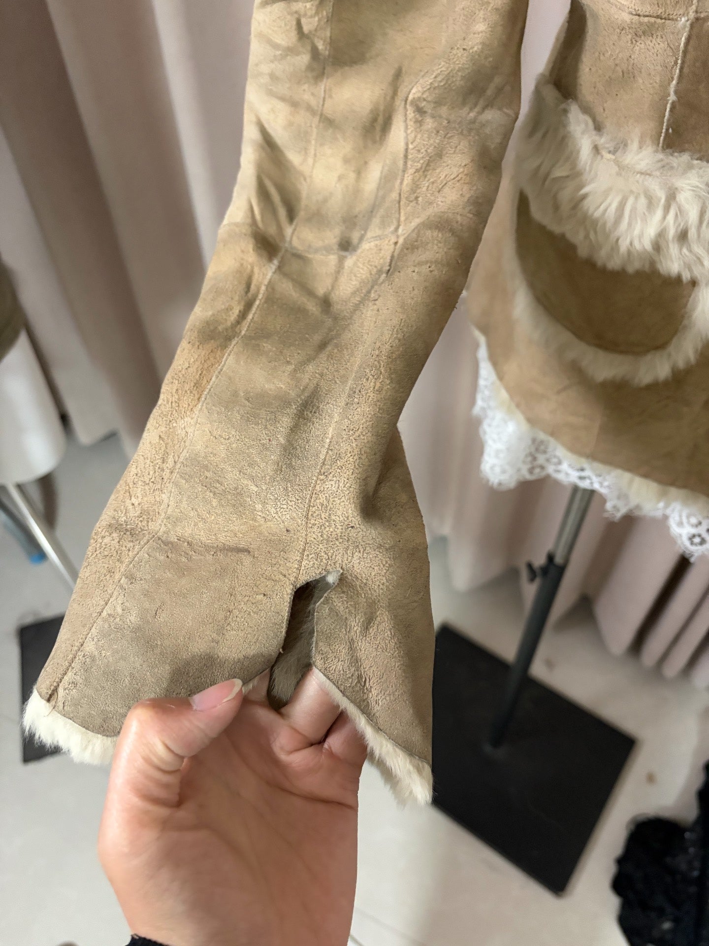 Vintage beige real fur coat