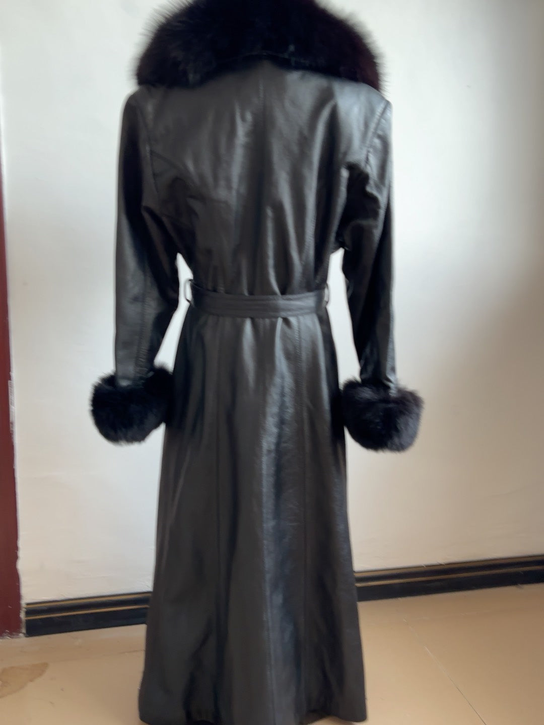 Vintage genuine leather long coat