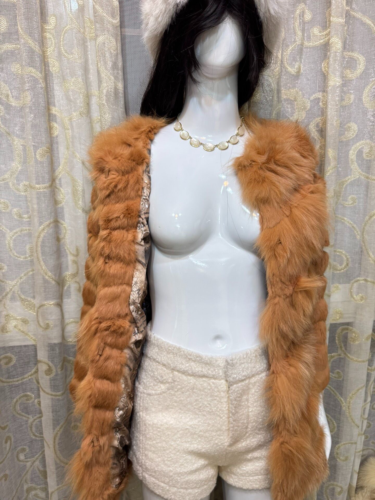 Vintage Orange-Brown Genuine Fur Coat