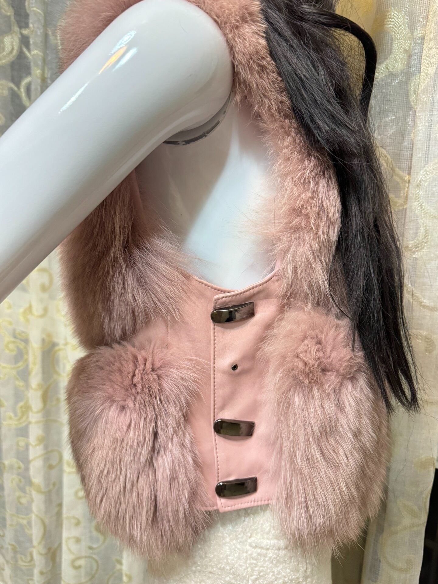 Vintage pinkish-purple genuine fur vest