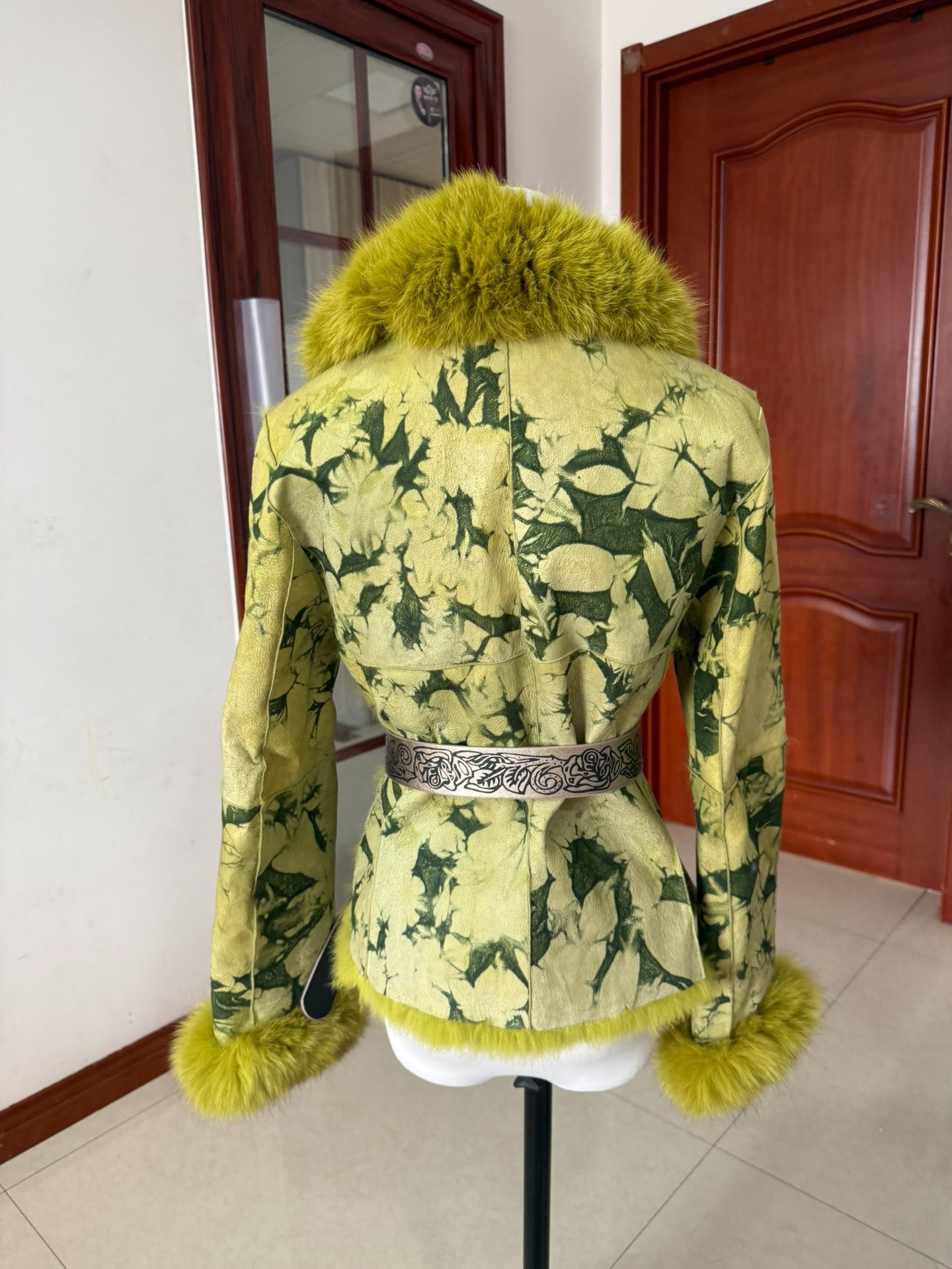 Vintage green genuine fur coat