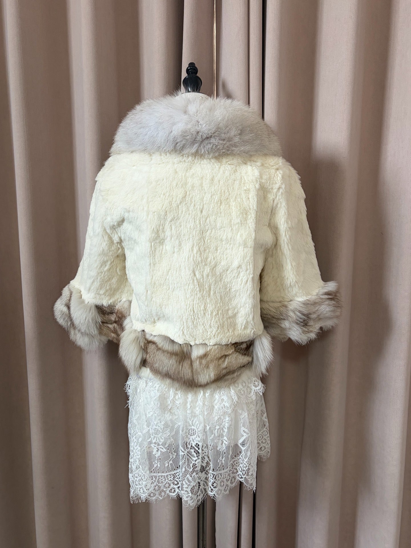 Vintage cream genuine fur shawl coat