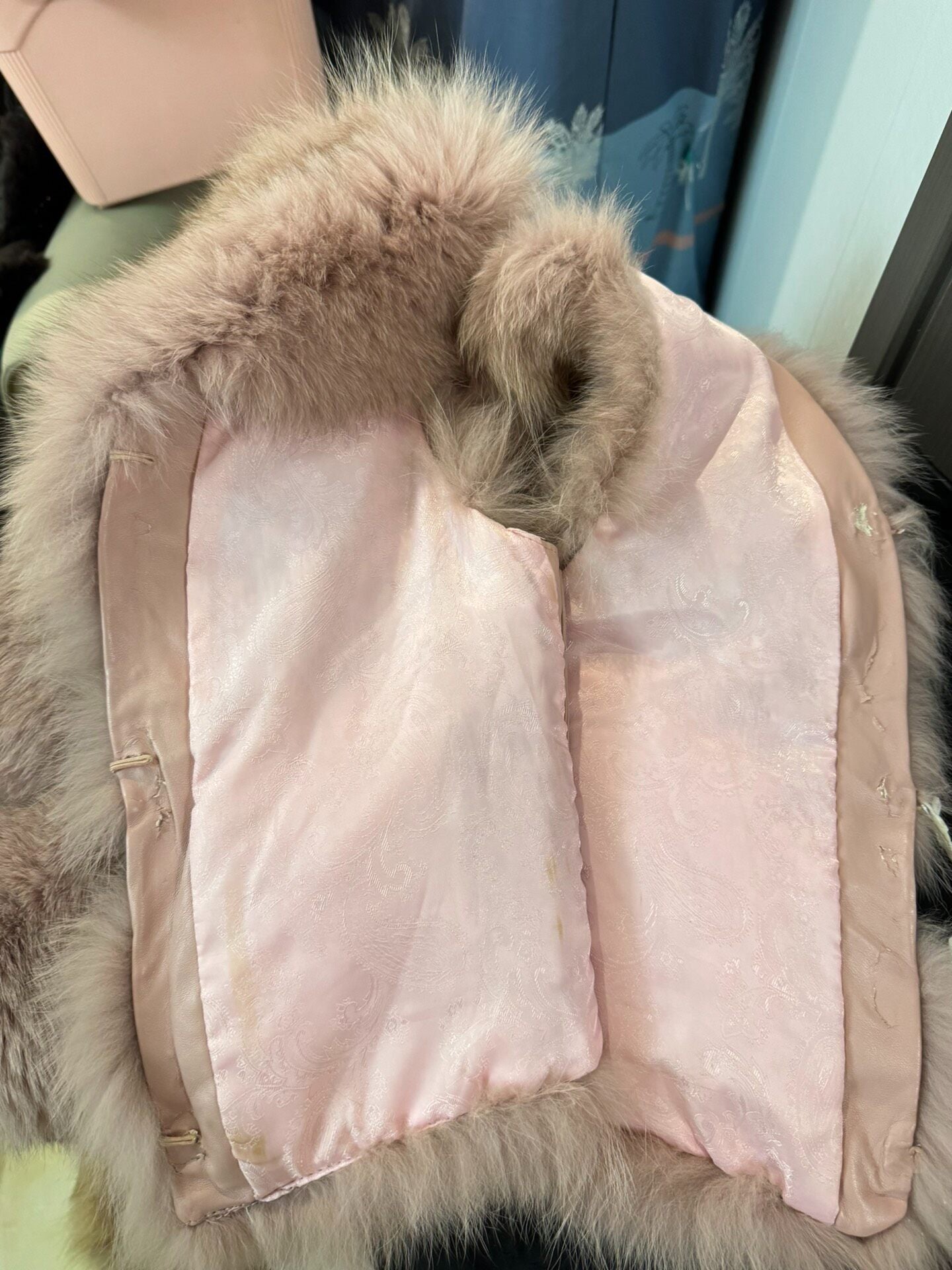 Vintage pinkish-purple genuine fur vest