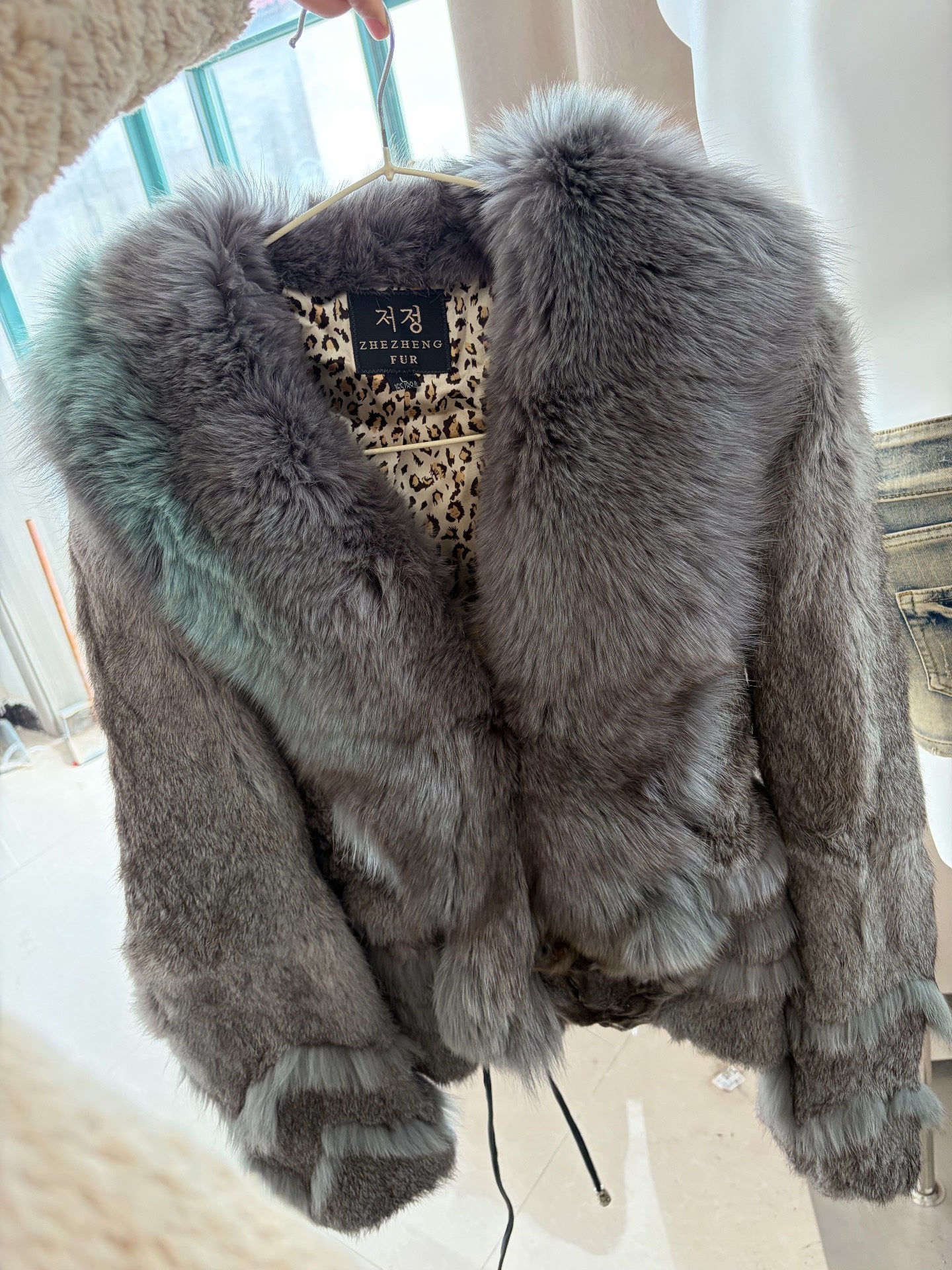 Vintage grey genuine fur coat