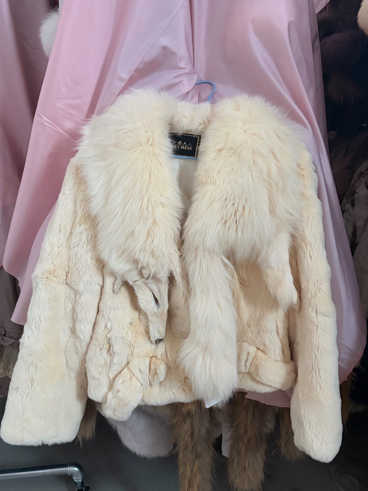 Vintage beige real fur coat