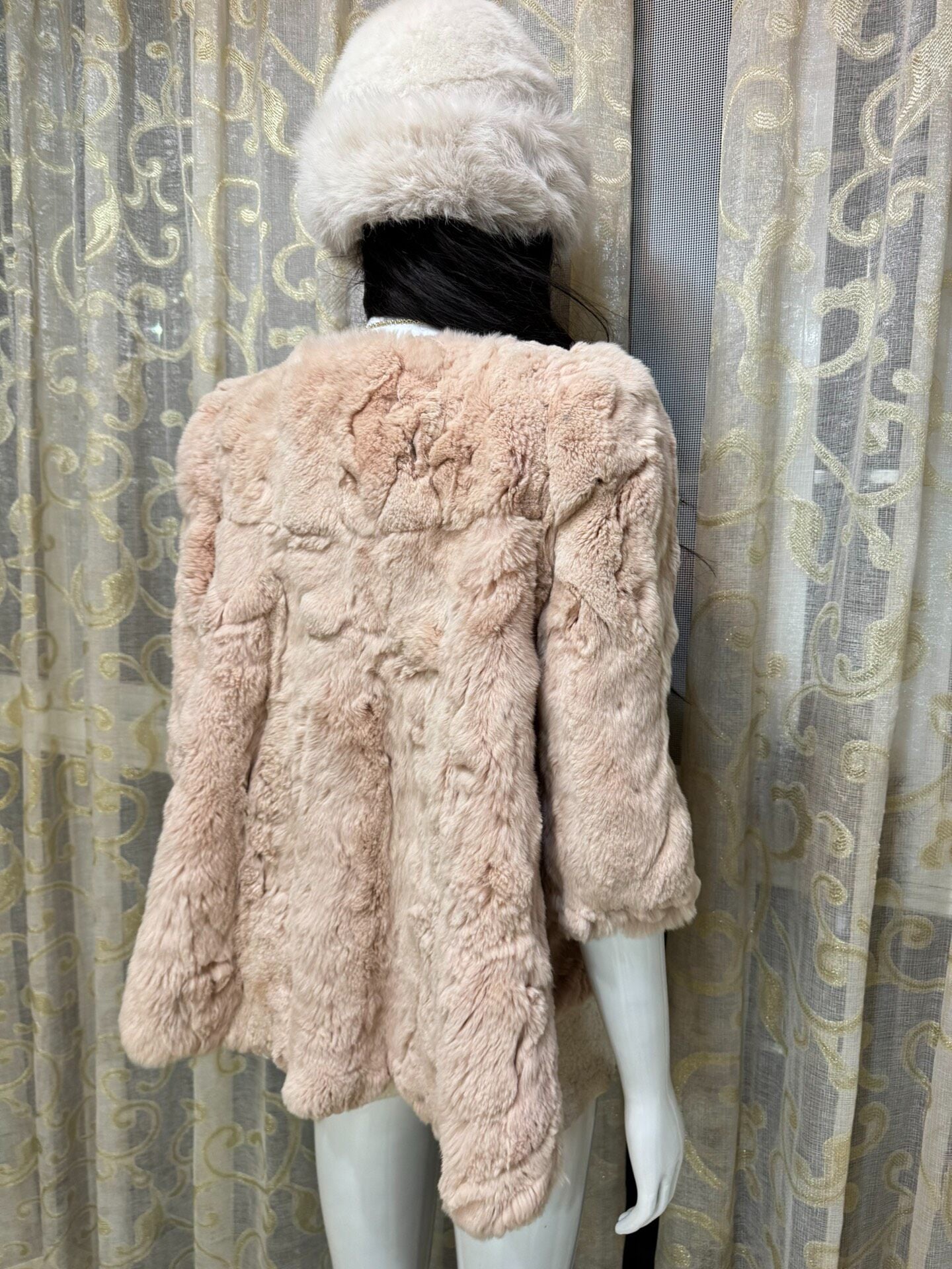 Vintage light pink genuine fur coat