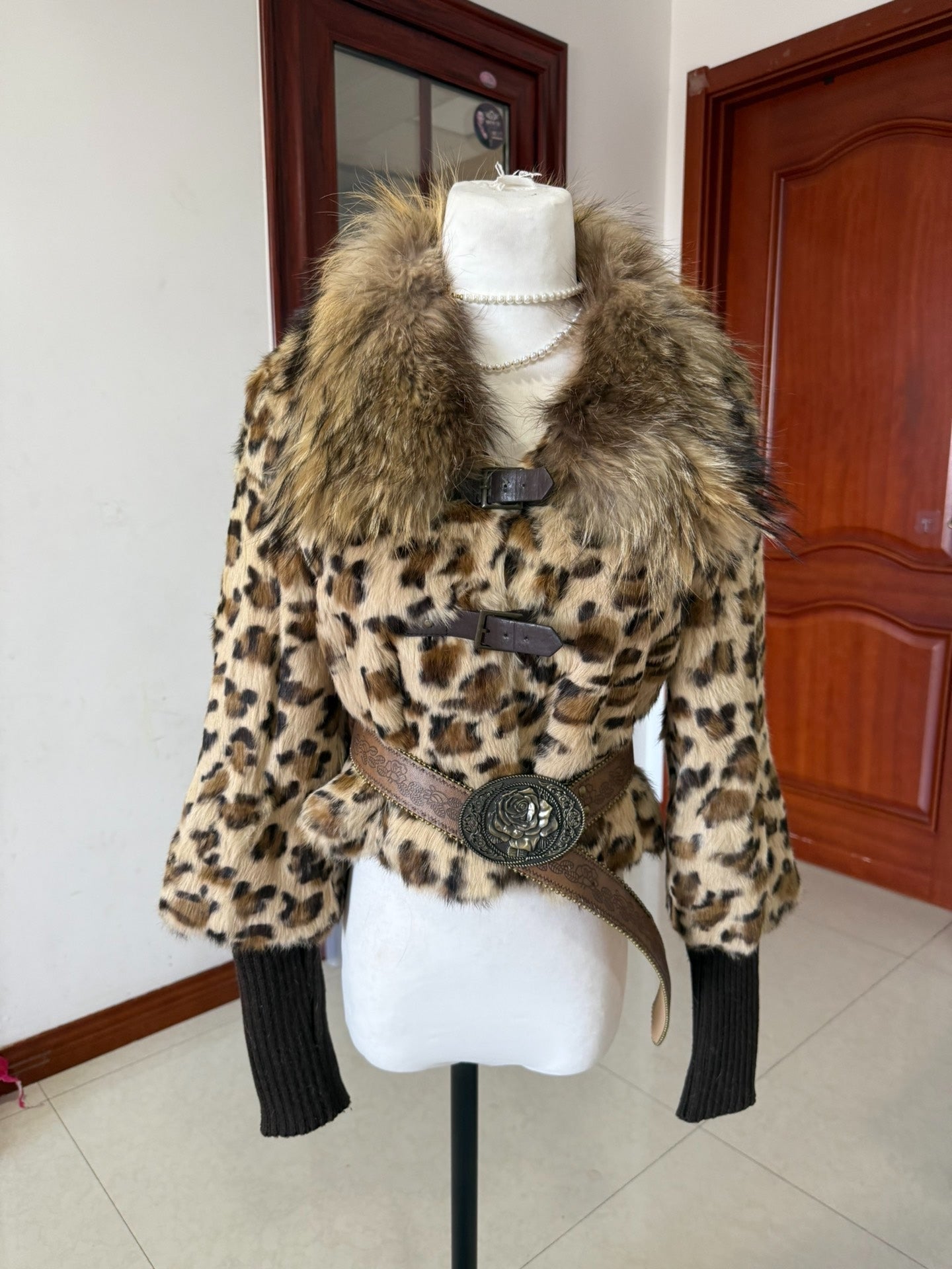 Vintage leopard-print rabbit fur coat
