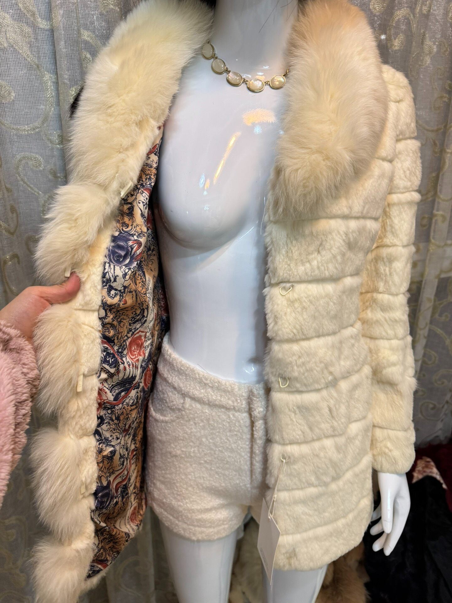 Vintage off-white genuine fur coat