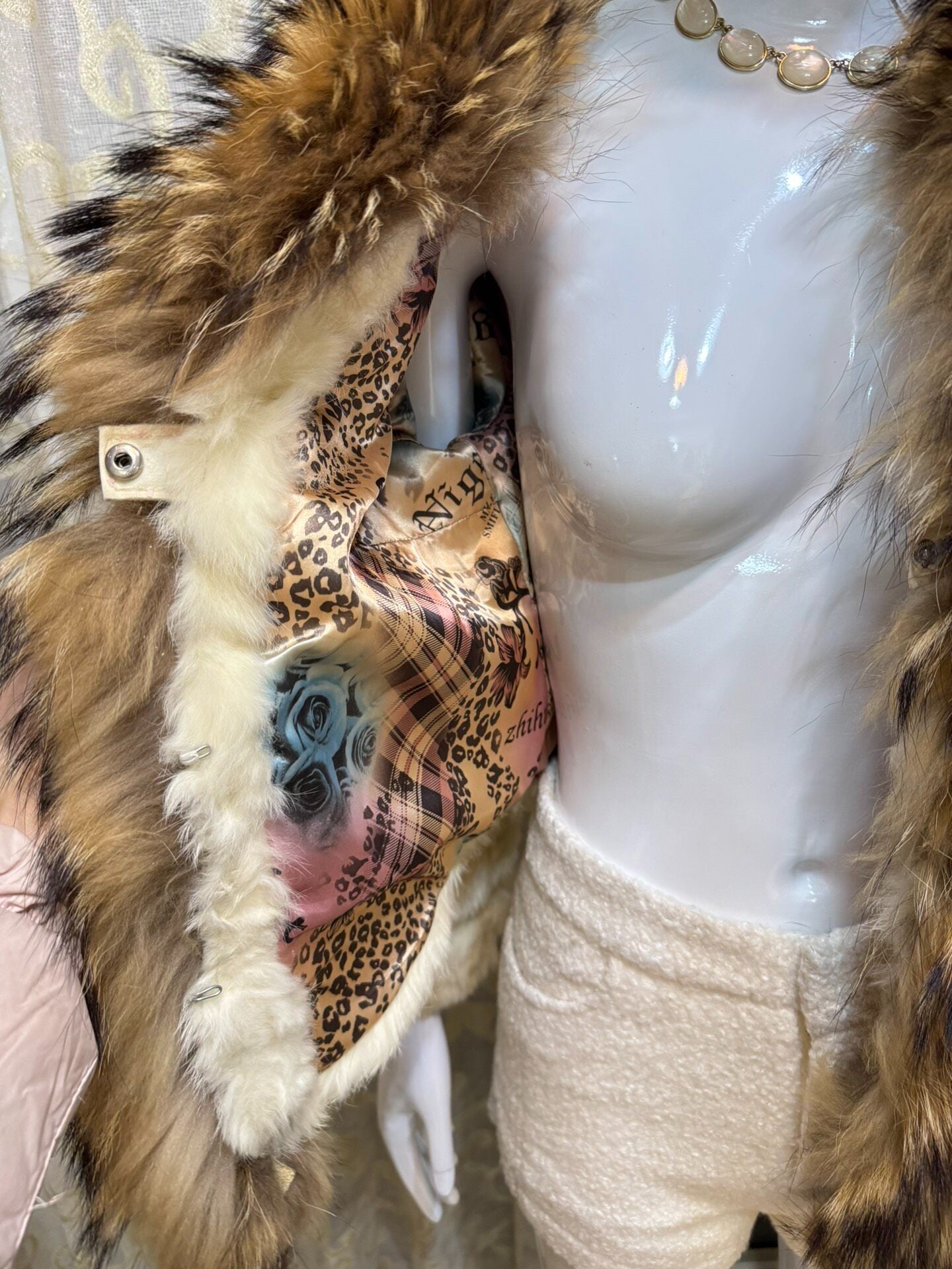 Vintage off-white genuine fur coat