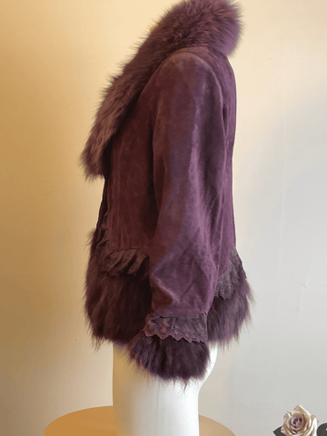 vintfur Fox Fur Collar Purple Pigskin Short Jacket cpu1 Figure on the right