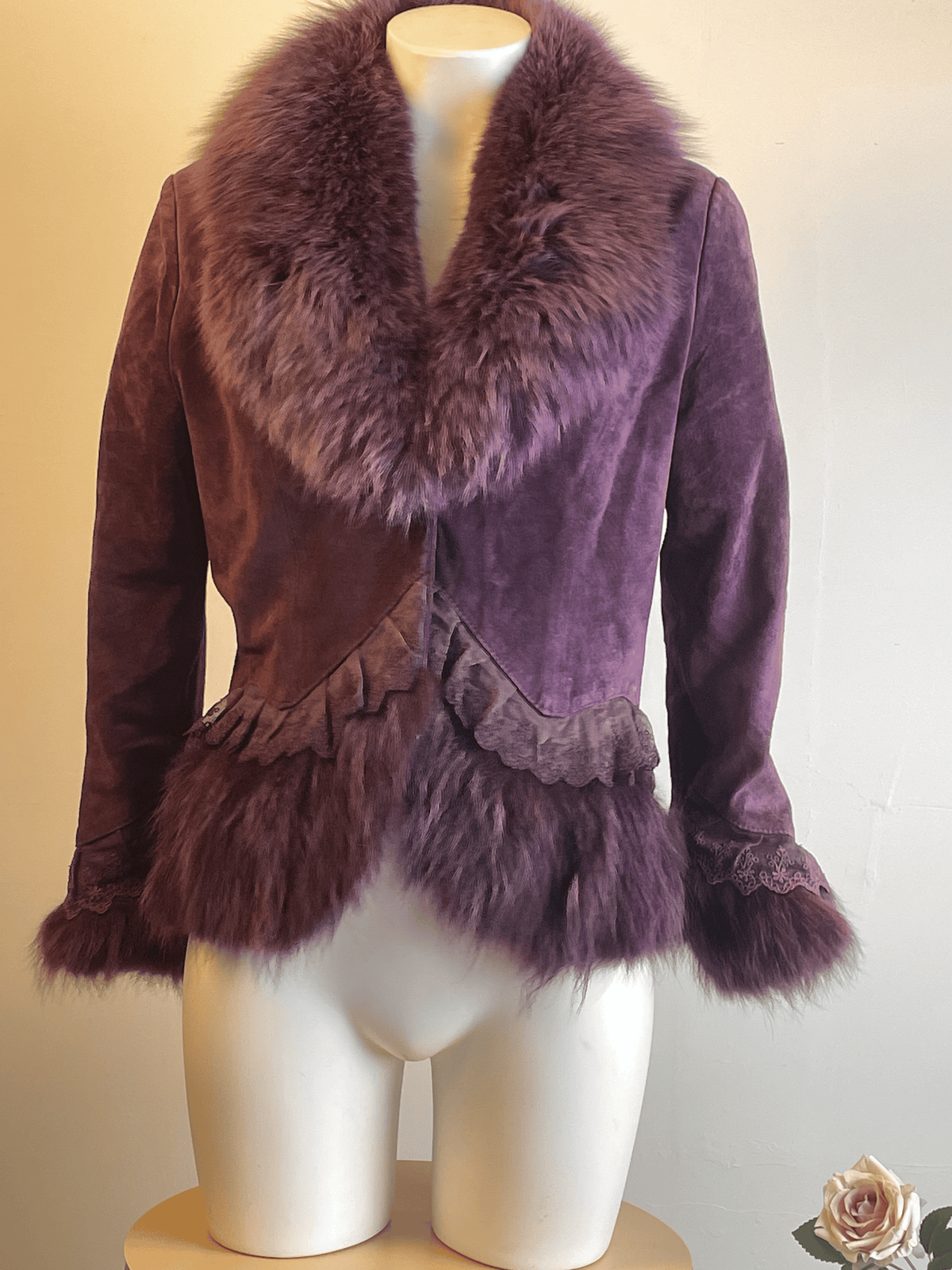 vintfur Fox Fur Collar Purple Pigskin Short Jacket cpu1 Front view