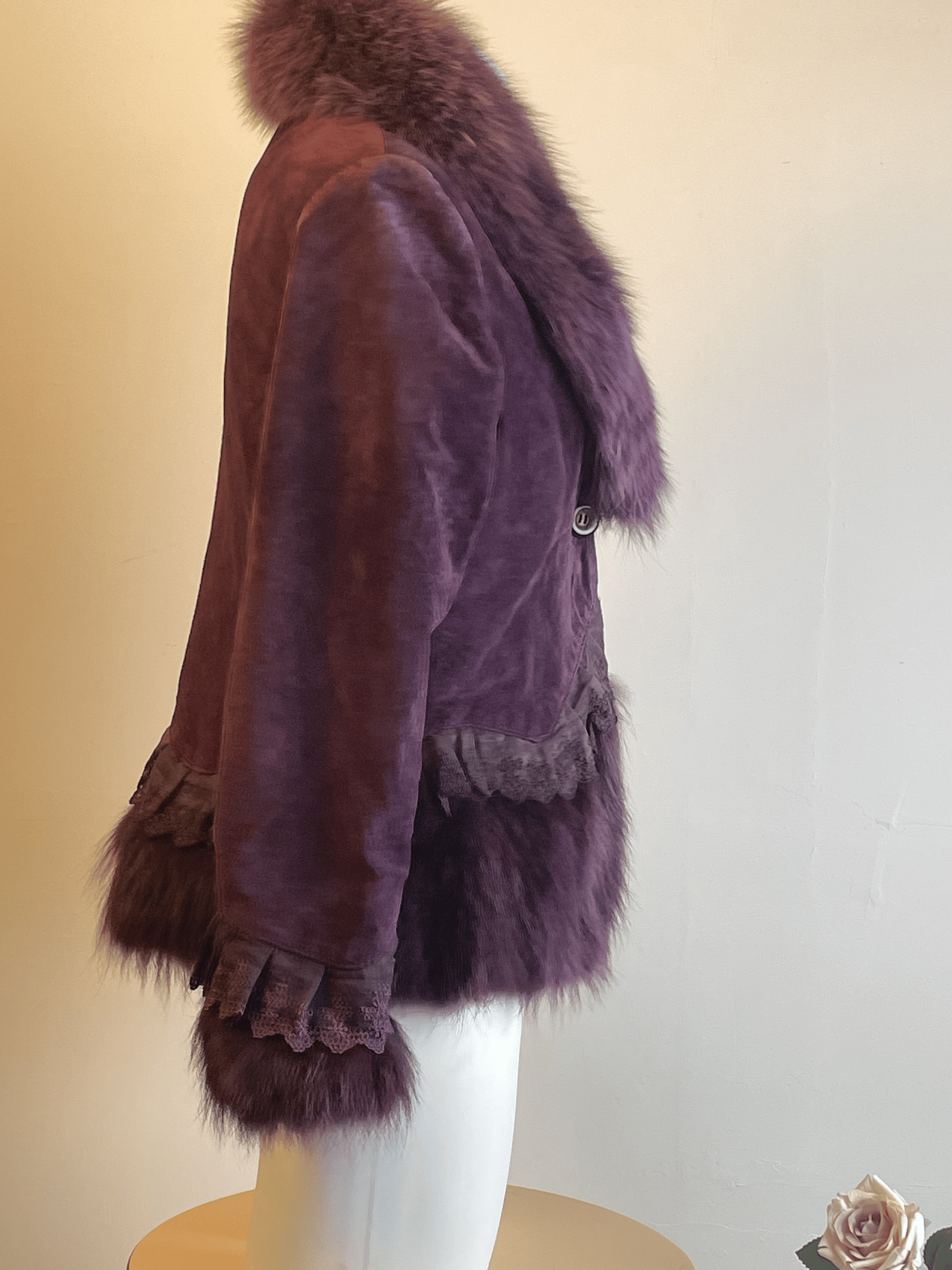 vintfur Fox Fur Collar Purple Pigskin Short Jacket cpu1 detail