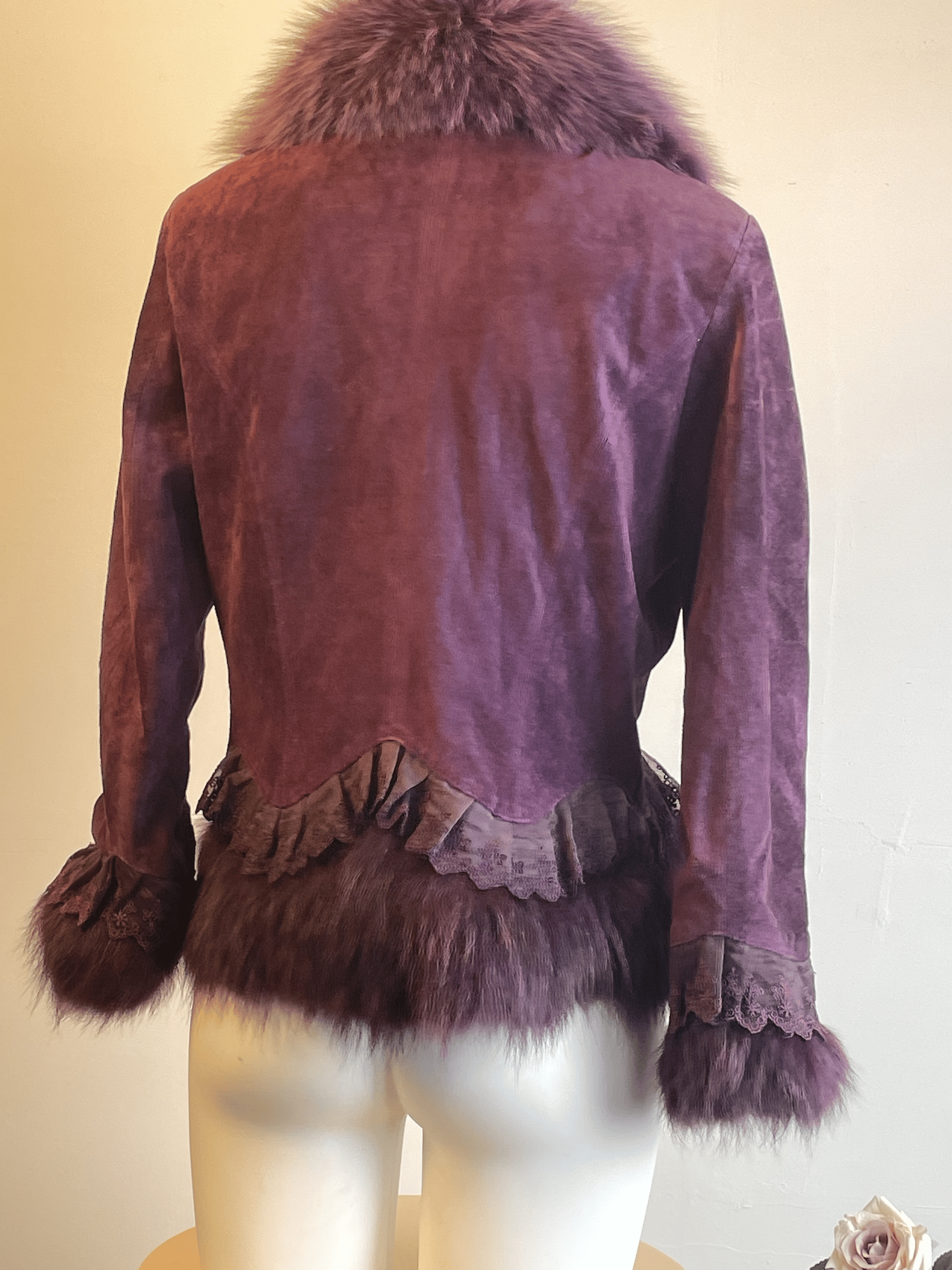 vintfur Fox Fur Collar Purple Pigskin Short Jacket cpu1 Rear view