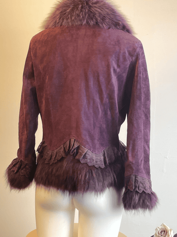vintfur Fox Fur Collar Purple Pigskin Short Jacket cpu1 Rear view
