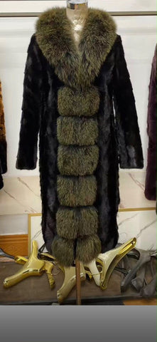 Gray-green fur collar mink jacket