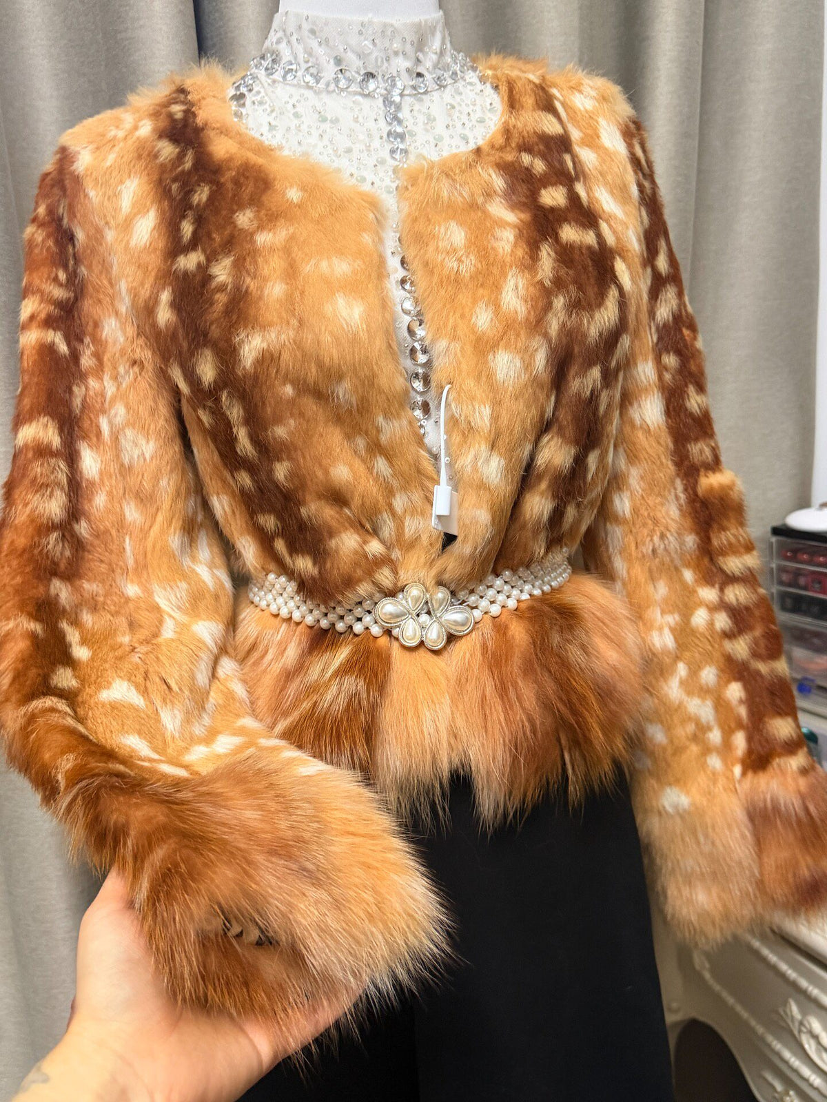 Ladies' deer-print dyeing fur coat