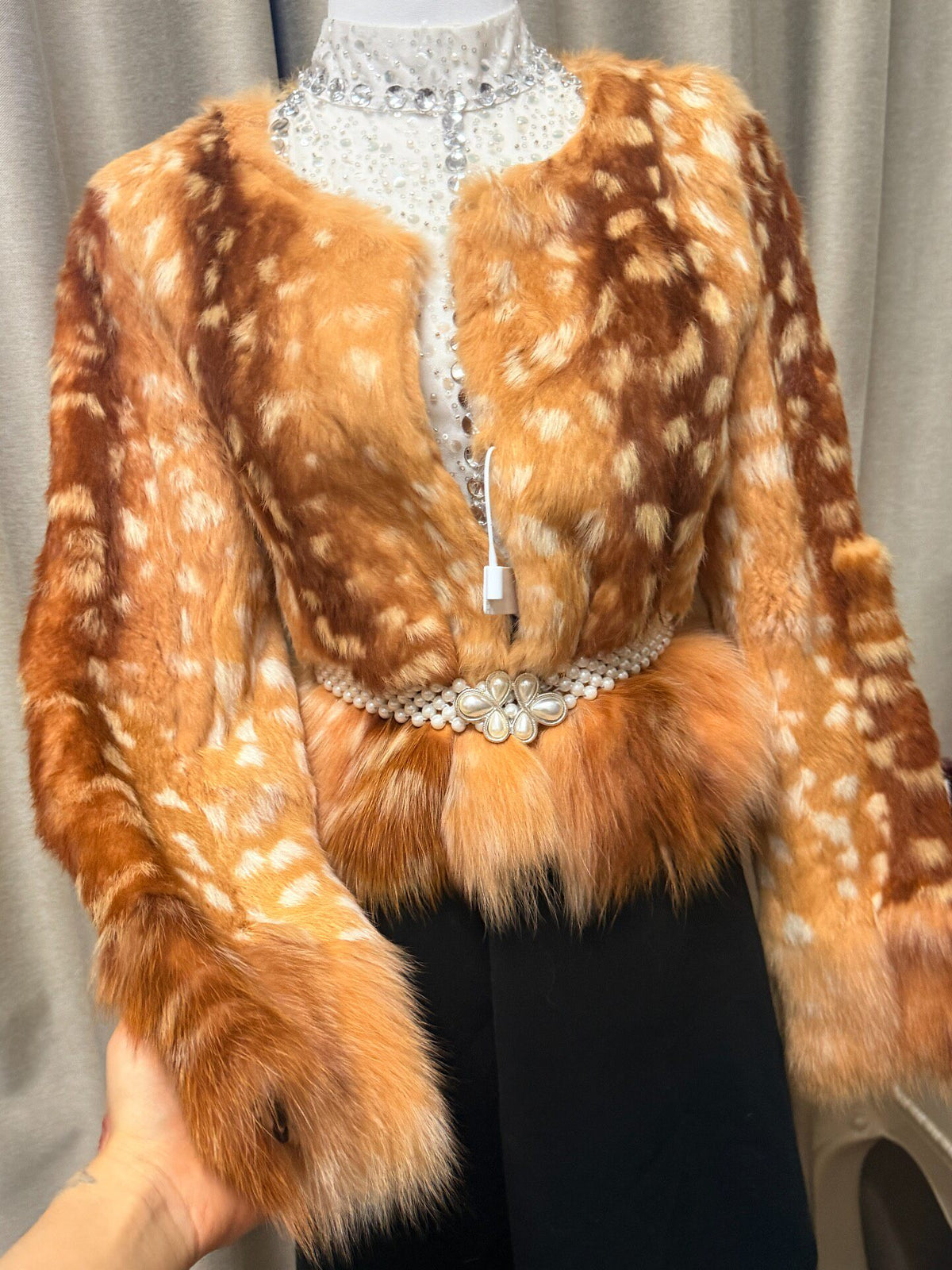 Ladies' deer-print dyeing fur coat