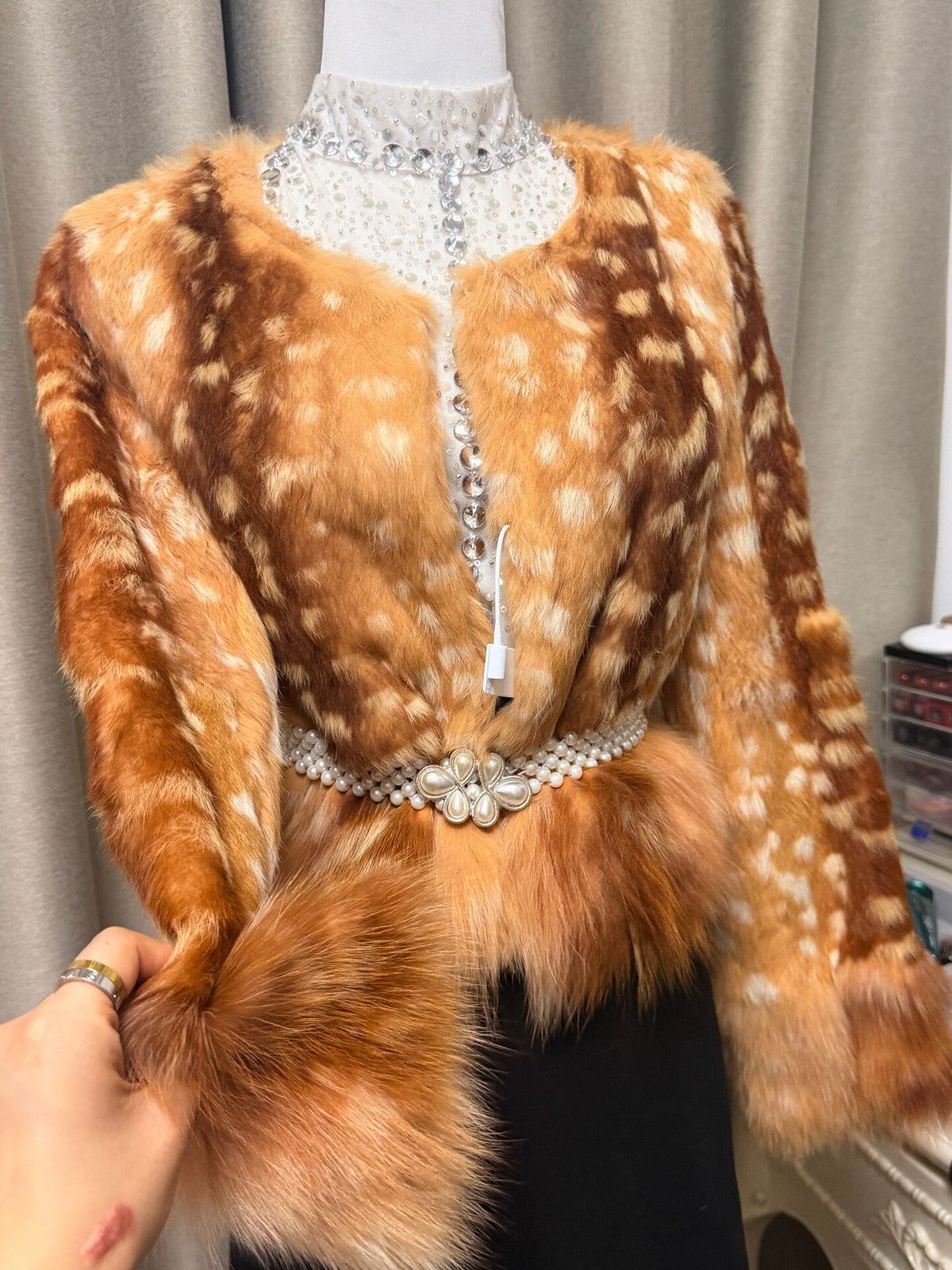 Ladies' deer-print dyeing fur coat