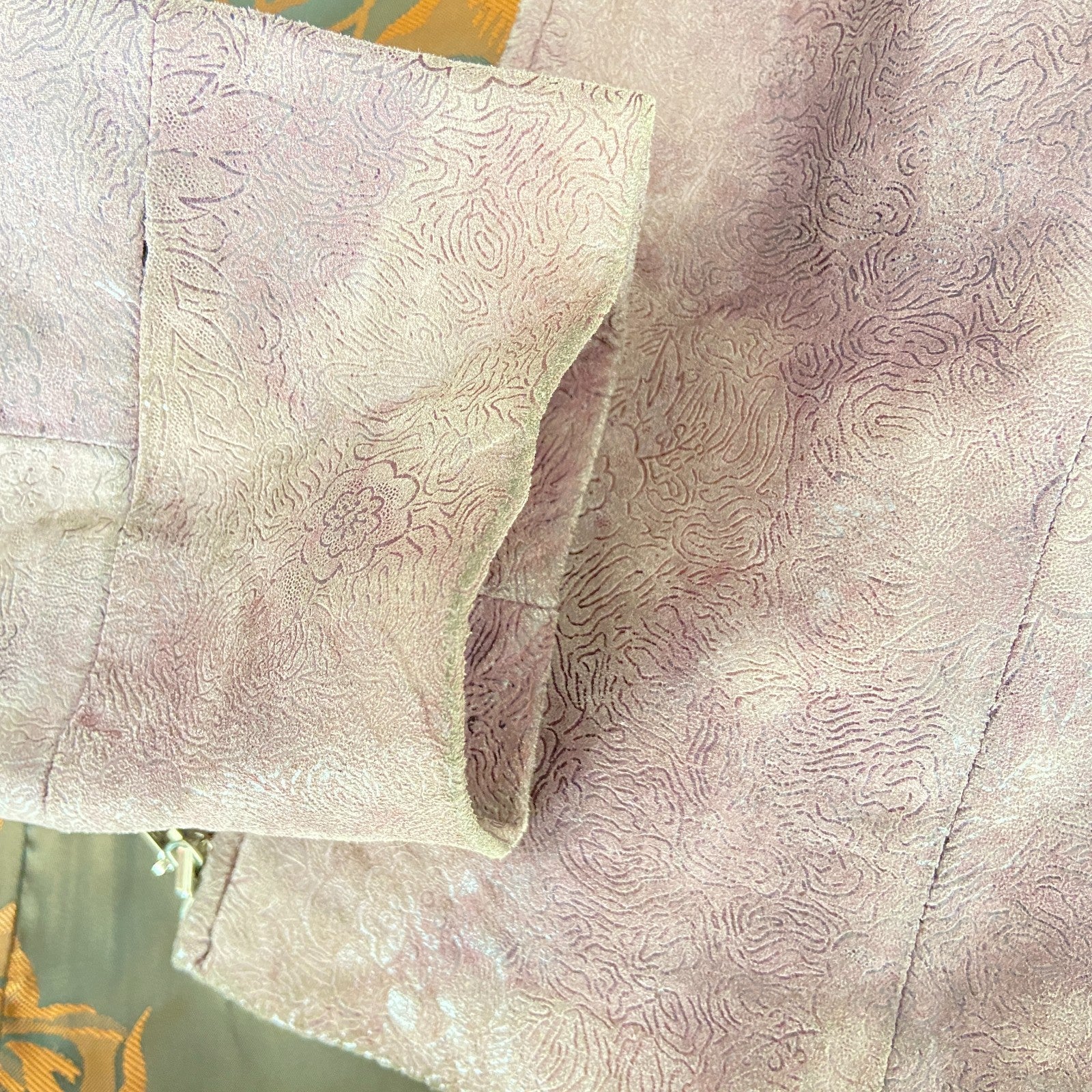 Vintage Lavender Leather & Faux Fur Jacket | Embossed Coat (Women’s S)