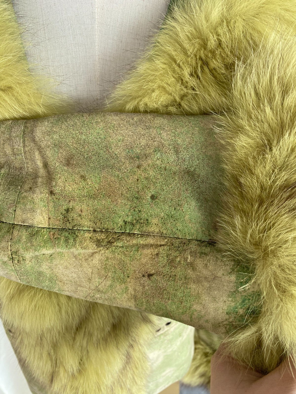 Vintage SIBOERT Green Distressed Suede Faux Fur Trim Jacket Size XS