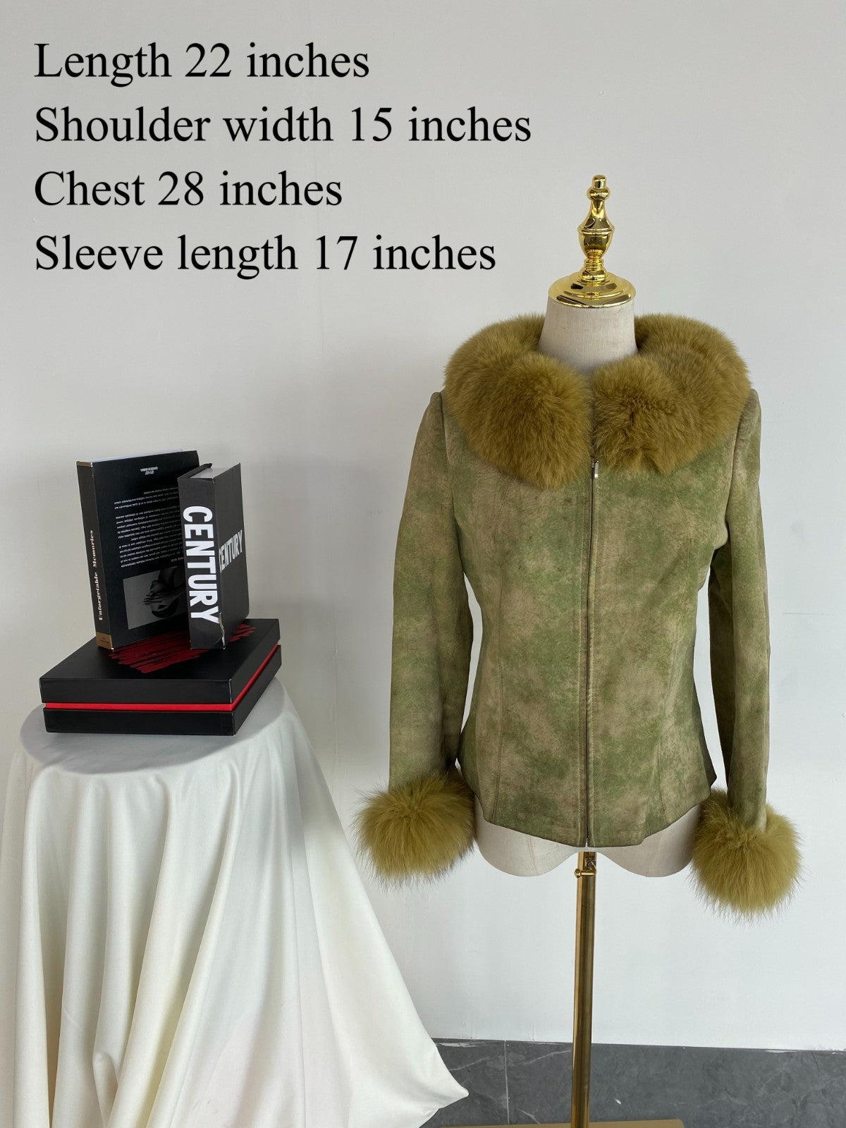Vintage Y2K Green Distressed Suede Faux Fur Jacket Boho Penny Lane Coat S